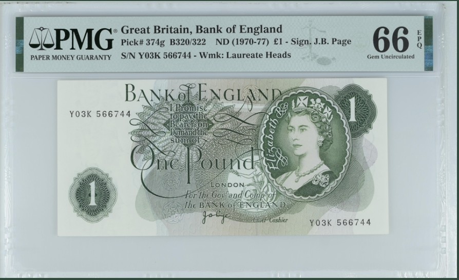 收藏联盟Quantum Auction 第250期拍卖  英国1970-77年1镑 PMG66
