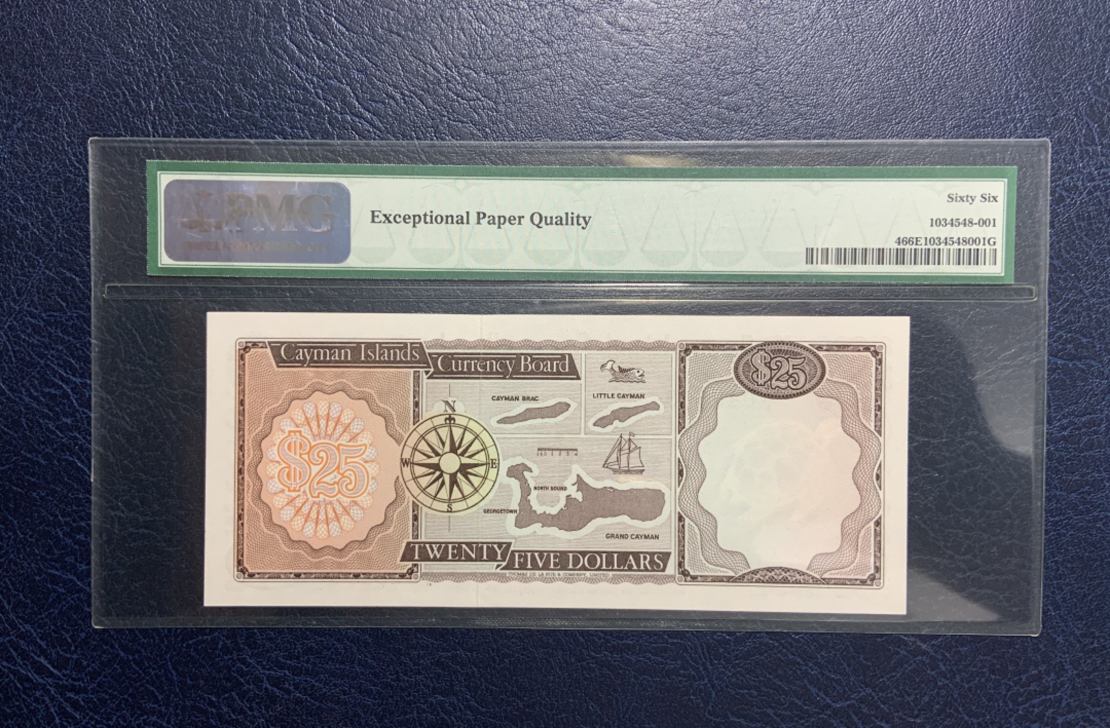 收藏联盟Quantum Auction 第250期拍卖  开曼群岛1971年25元 PMG66 首发A/1冠 该国第4张纸币 首次发行高冠 