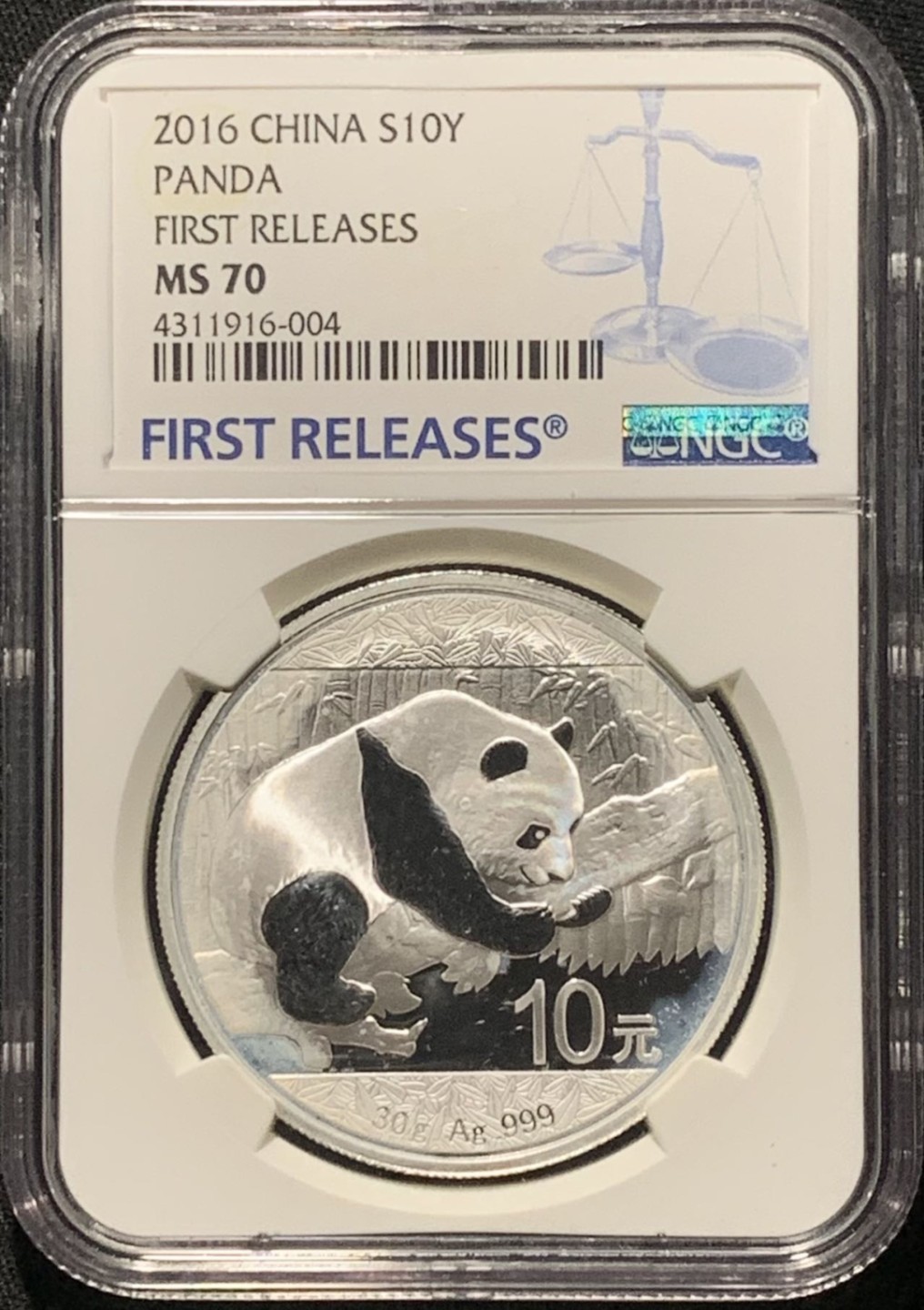 紫瑗钱币——第264期拍卖 中国 2016年 熊猫 1盎司 10元 银币 NGC MS70 首期标签