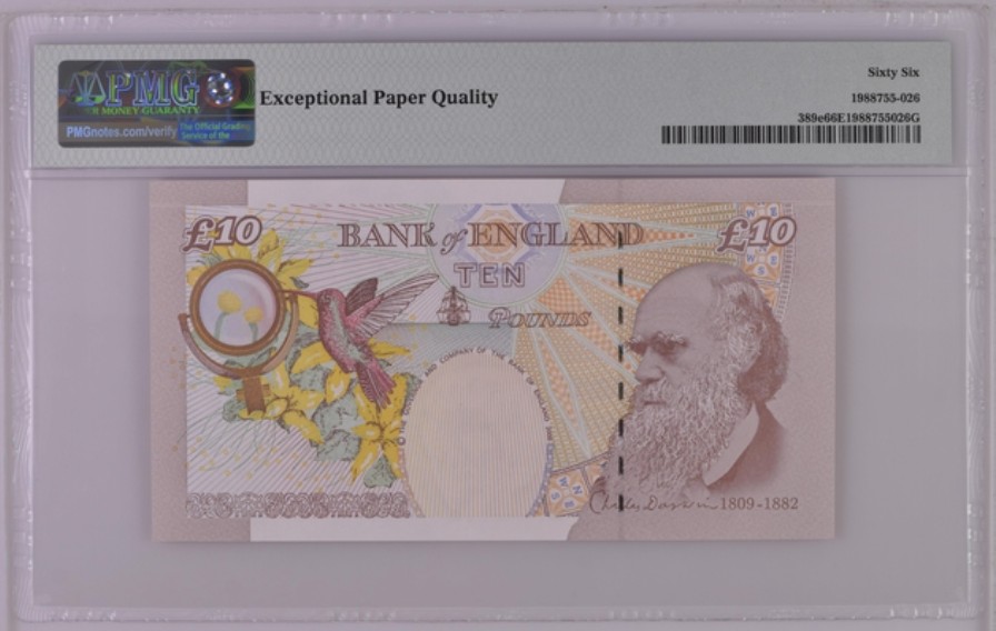 收藏联盟Quantum Auction 第250期拍卖  英国2015年10镑 PMG66 生物学家达尔文