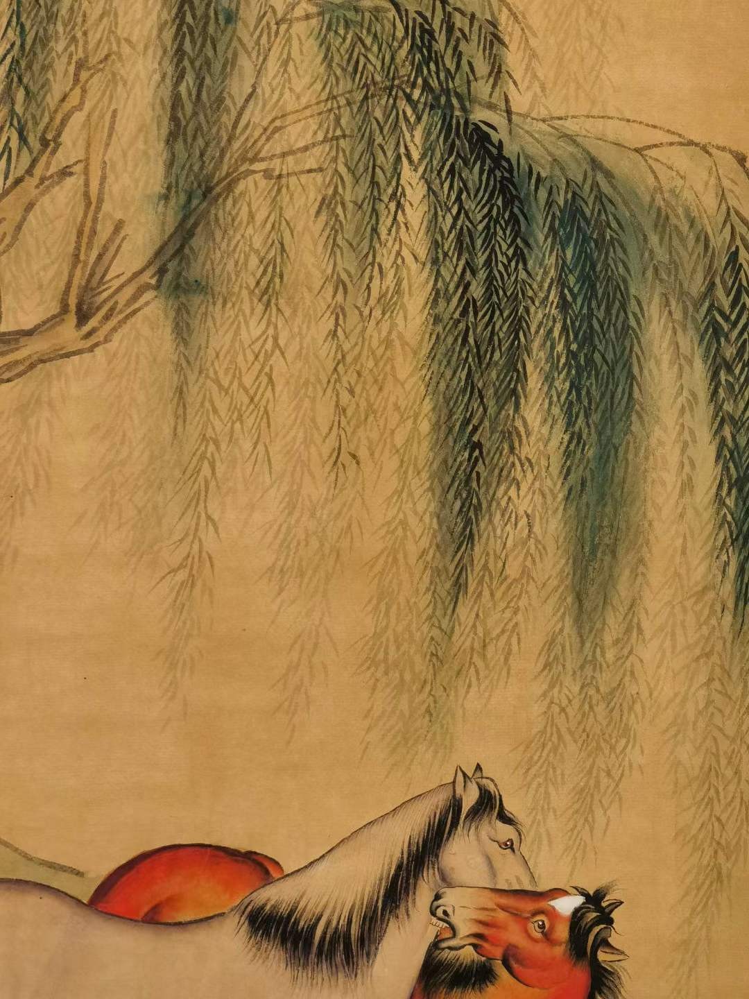 马晋纸本柳溪双骏图立轴。马晋（1900—1970）字伯逸，别名伯远，早年曾用名马锡麟，擅长画马，宗法郎世宁。解放后任北京画院画师。 马晋纸本柳溪双骏图立轴。马晋（1900—1970）字伯逸，别名伯远，早年曾用名马锡麟，擅长画马，宗法郎世宁。解放后任北京画院画师。