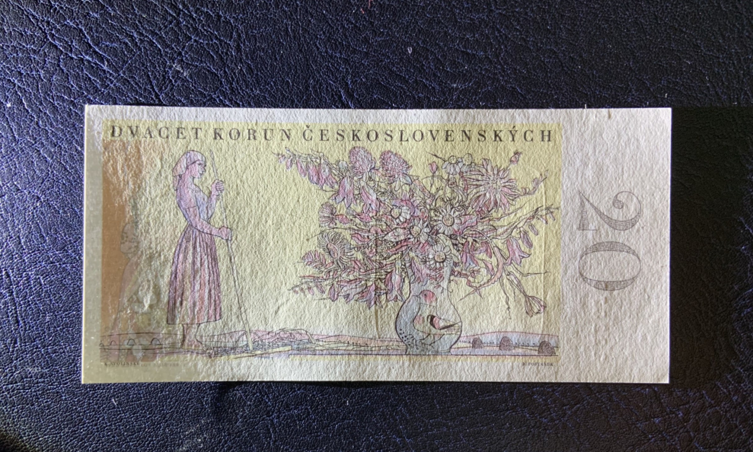 收藏联盟Quantum Auction 第250期拍卖  捷克斯洛伐克1949年20克朗 品相UNC a版 花冠女孩 豹子头顺子尾 背面有一道油墨痕