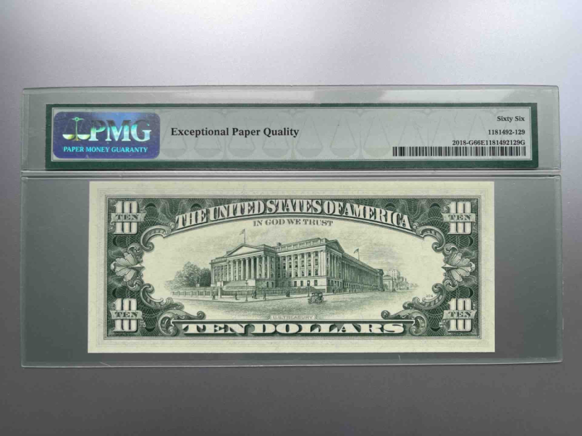 收藏联盟Quantum Auction 第254期拍卖  美国1969年联邦储备券10元 PMG66 经典一代壳 250期拍品因暴力运输底部少许弯曲造成售后退回 请参考视频