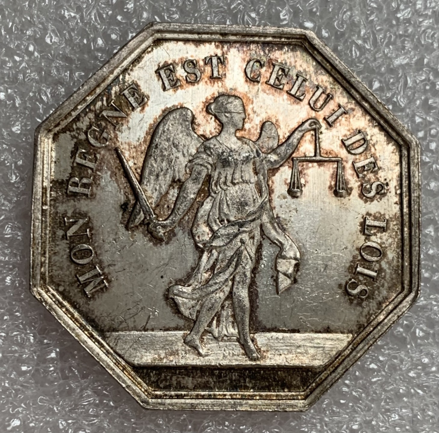 瓶子🏺第87期拍卖会 法国19世纪公平女神JETON八角银章  原光带初铸纹  31mm  13.43g