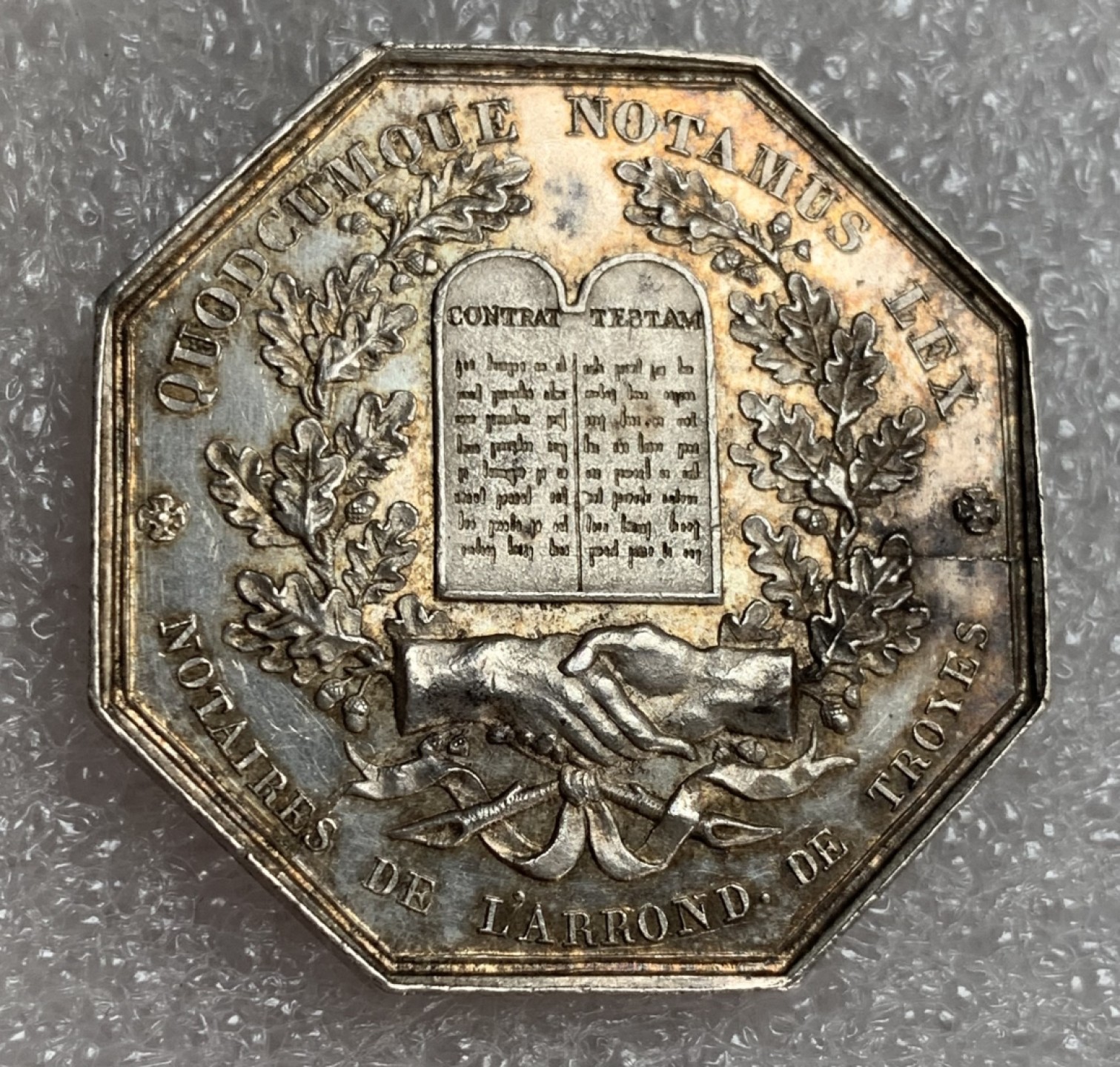 瓶子🏺第87期拍卖会 法国1833年稀少公证人JETON银质八角  30mm  13.75g