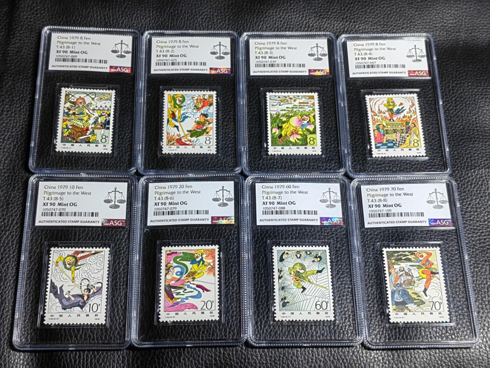 洪涛臻品批发群  精选邮票限时拍卖第二百三十二期 T43西游记新全  ASG90高OG，JT精品，最严格时期一次性出分，大套票90高分同分非常难得，四大名著永恒的经典，一手出分，壳子完好无划痕，藏家首选，喜欢不要错过