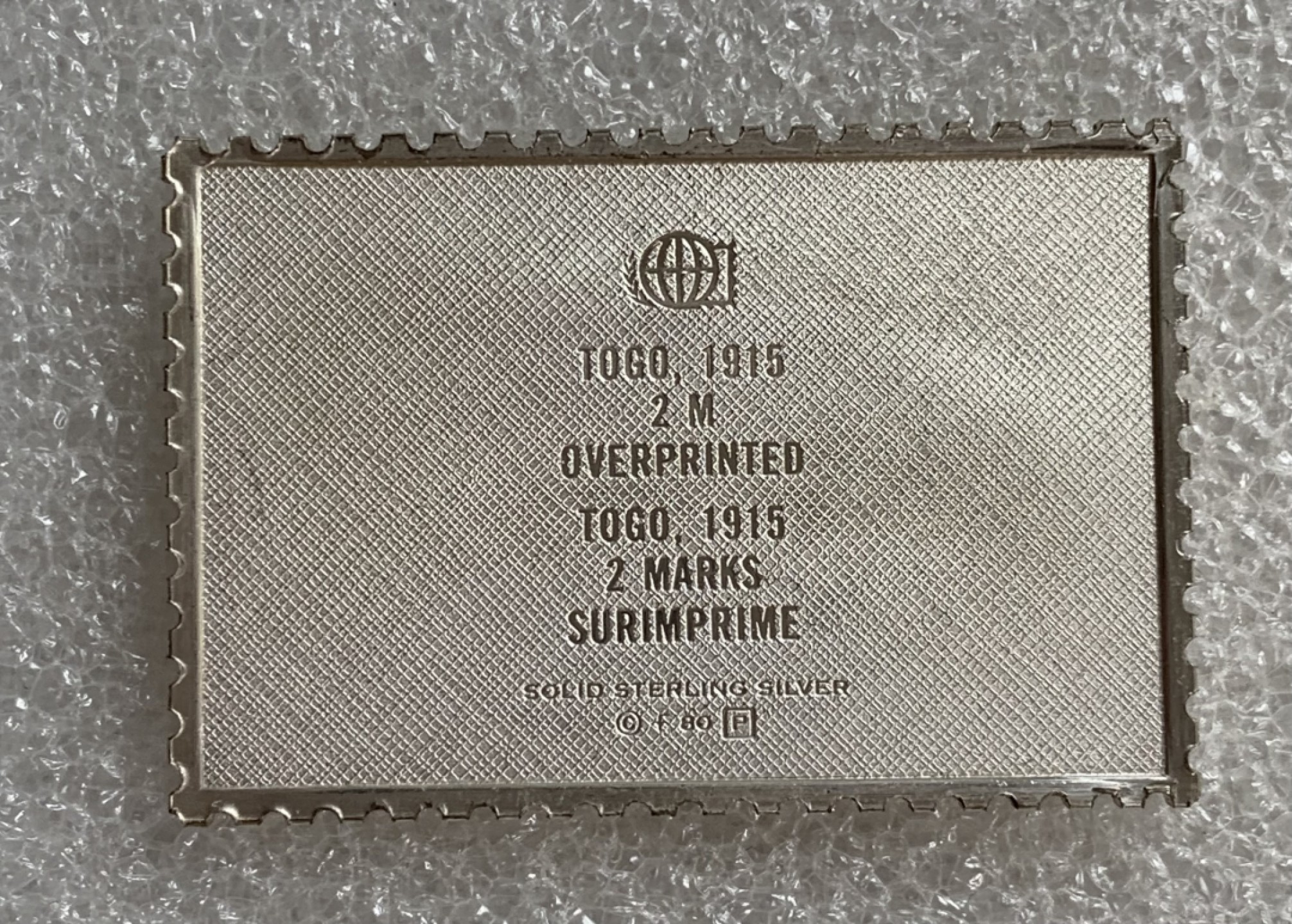 瓶子🏺第87期拍卖会 多哥1915年2马克银质邮票  带水印  世界邮政后铸  14.18g