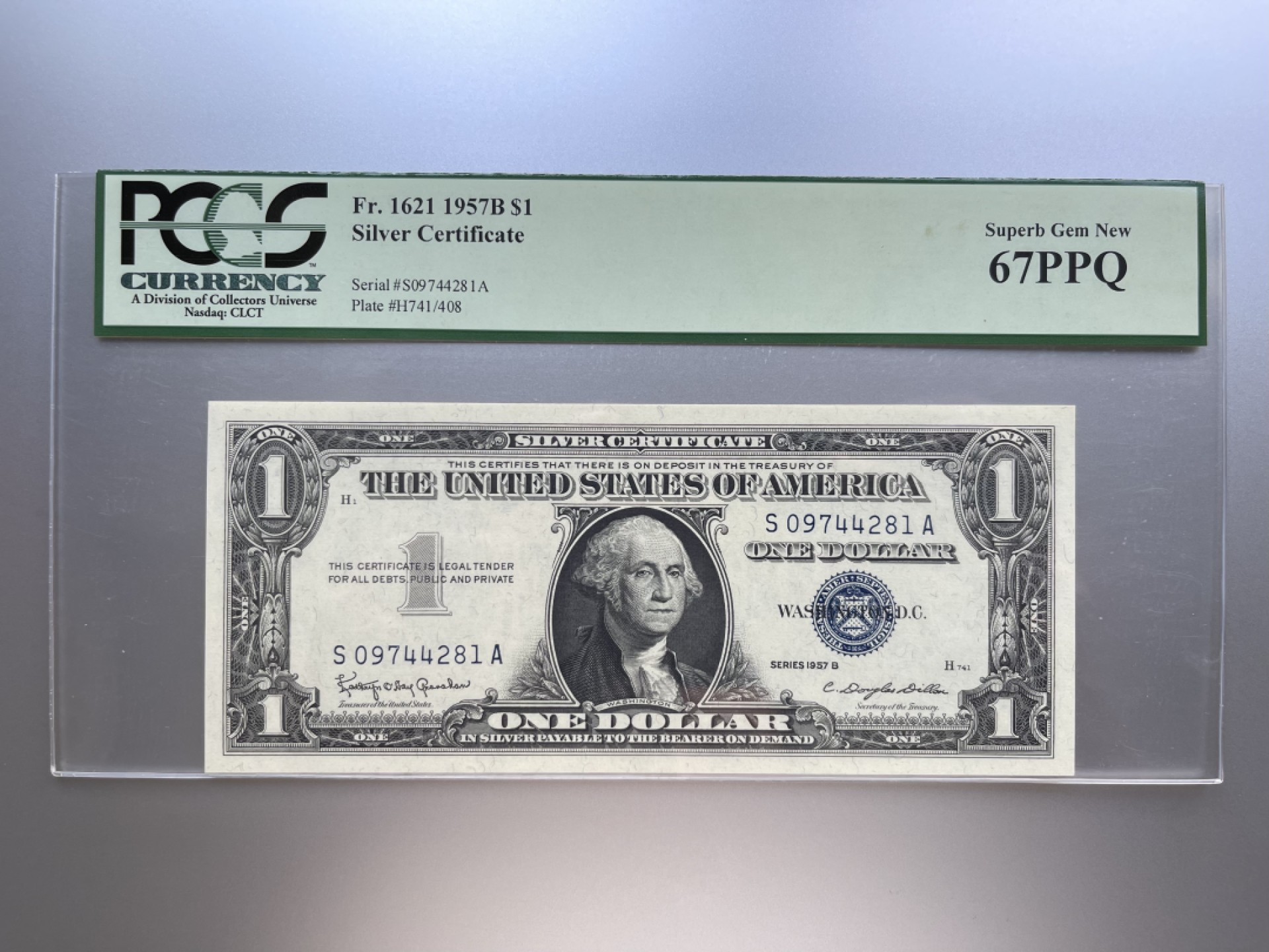 收藏联盟Quantum Auction 第250期拍卖  美国1957年1美元银币券 PCGS66