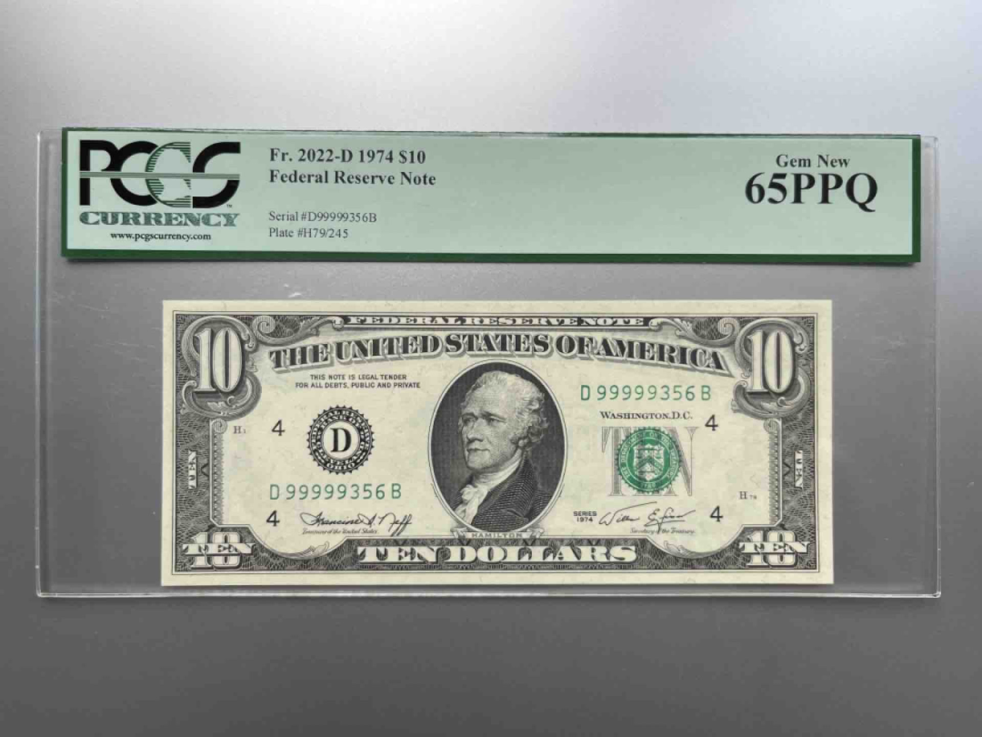 收藏联盟Quantum Auction 第250期拍卖  美国1974年联邦储备券10元 PCGS65 大象号开头
