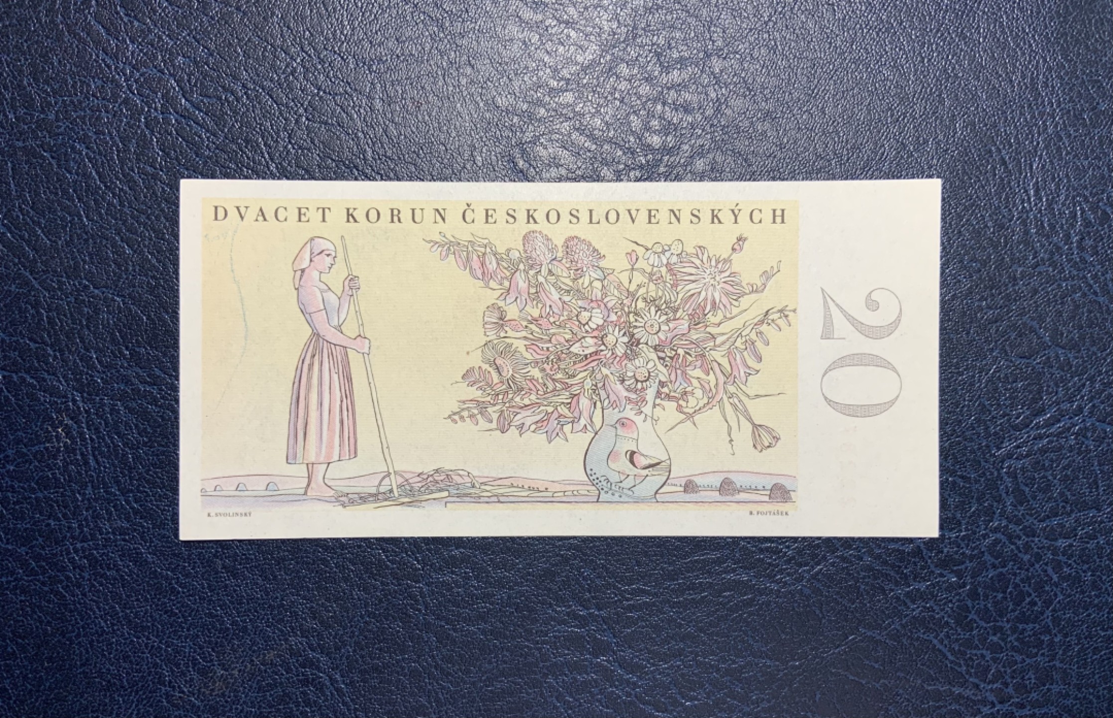收藏联盟Quantum Auction 第250期拍卖  捷克斯洛伐克1949年20克朗 品相UNC a版 花冠女孩 豹子头顺子尾 背面有一道油墨痕