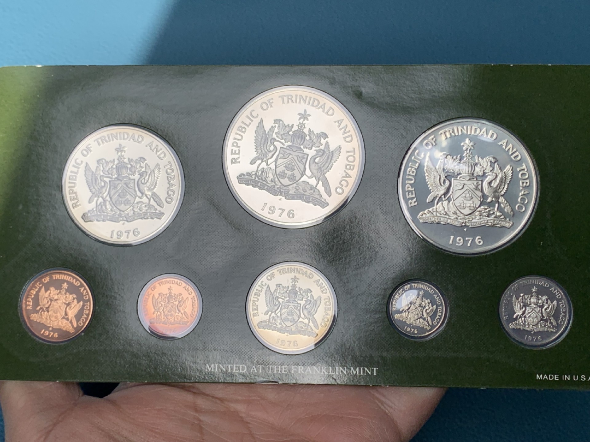 《竞宝斋》第154场-周日，周一，周四 3场 (全场包邮) 特立尼牙多巴哥 1976年 八枚套精制币 其中 5和10元最大两枚都是925银币