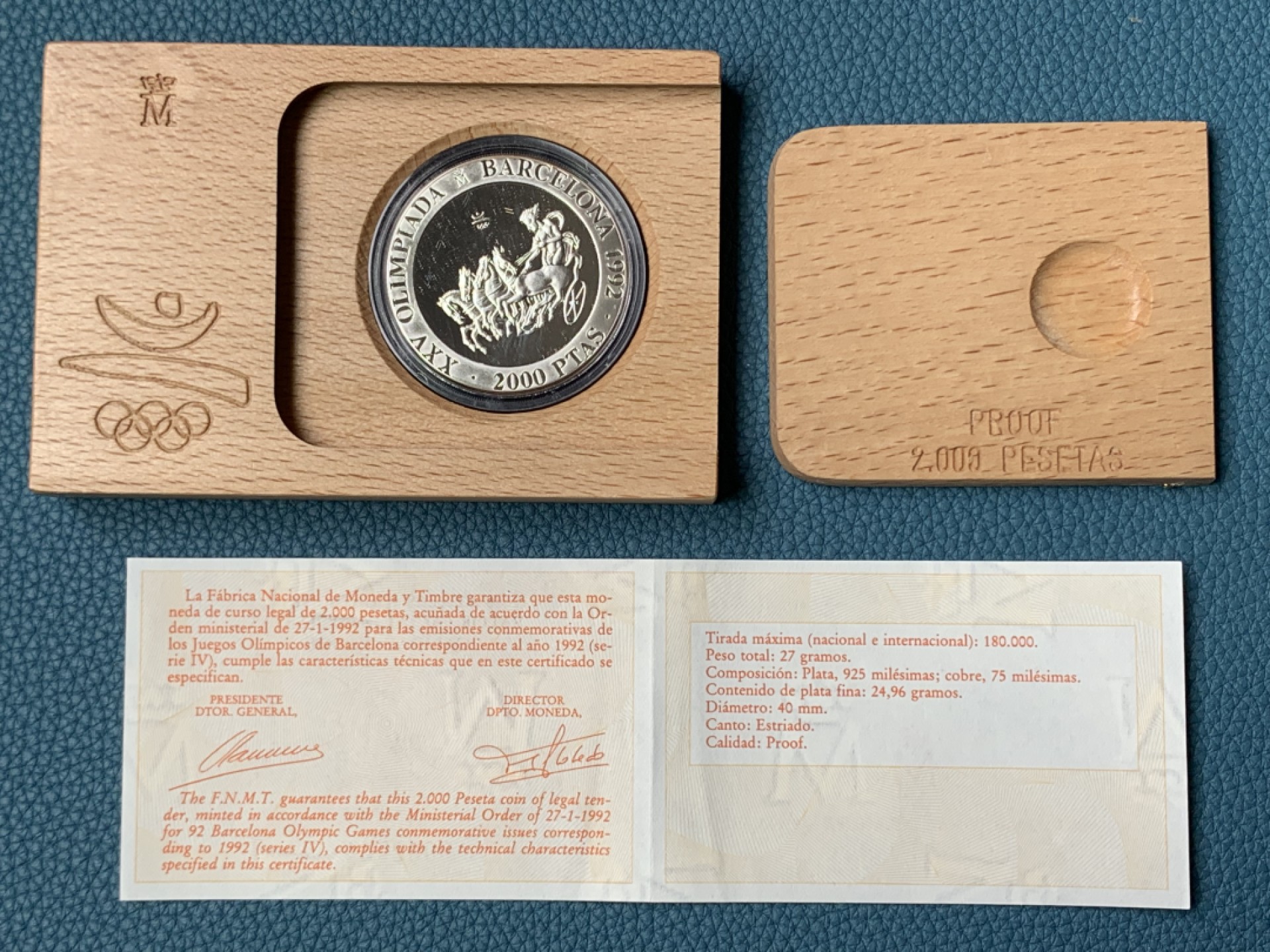 《竞宝斋》第154场-周日，周一，周四 3场 (全场包邮) 西班牙1992年 巴塞罗那奥运 2000比塞塔精制大银币 27克 925银 红壳少见