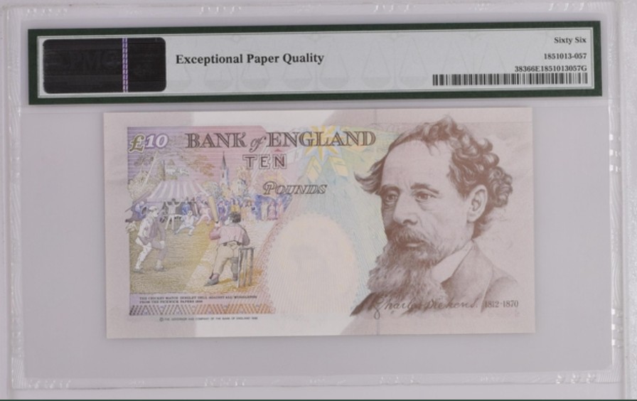 收藏联盟Quantum Auction 第251期拍卖  英国1992-93年20镑 PMG66 首发A01冠 英国文学家狄更斯
