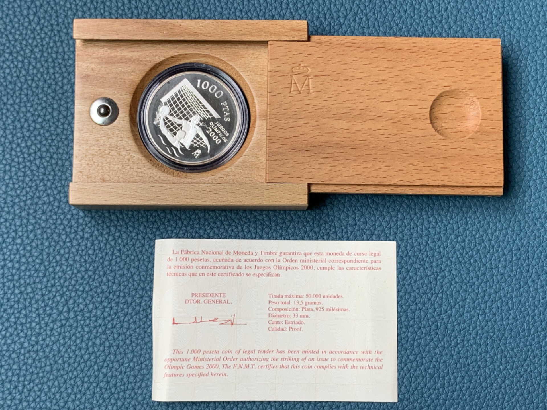 《竞宝斋》第154场-周日，周一，周四 3场 (全场包邮) 西班牙1999年 水球比塞塔 1000比塞塔精制银币