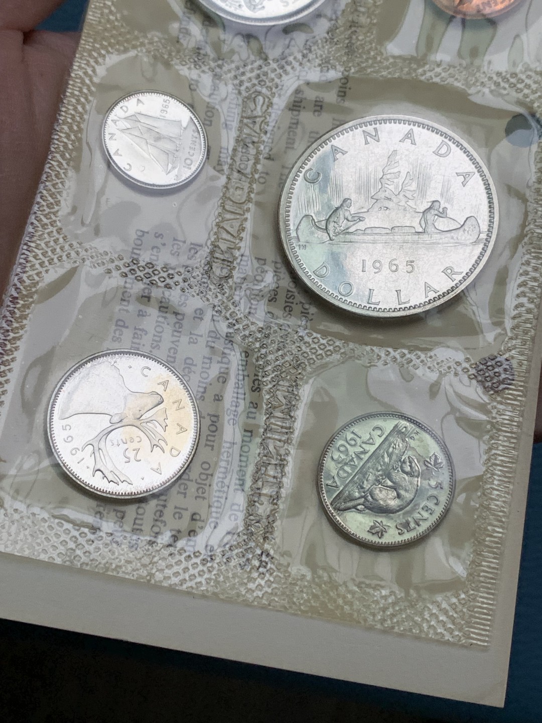 《竞宝斋》第154场-周日，周一，周四 3场 (全场包邮) 加拿大1965年六枚套 其中四枚是银币 带牛皮纸信封 少见