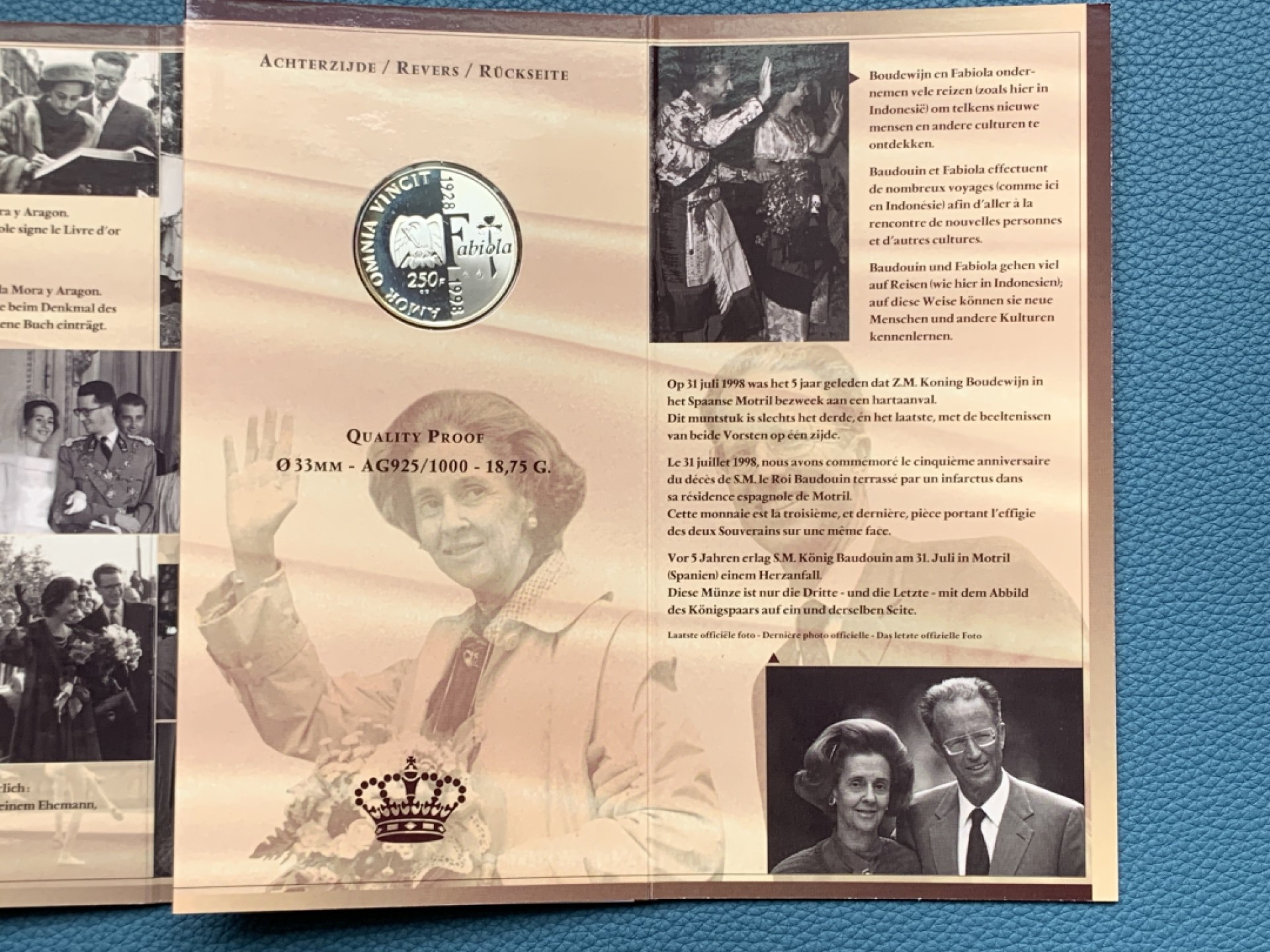 《竞宝斋》第154场-周日，周一，周四 3场 (全场包邮) 比利时1998年 金婚250法郎银币 原厂封装