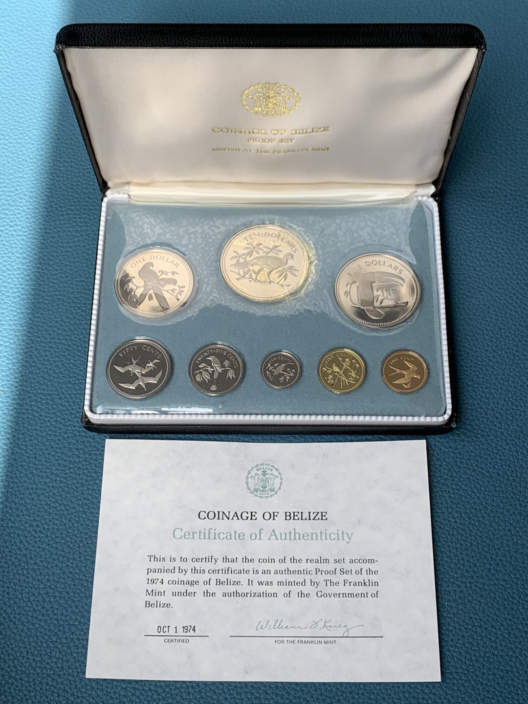 《竞宝斋》第154场-周日，周一，周四 3场 (全场包邮) 伯利兹1974年 八枚套精制币 其中六枚都是银币