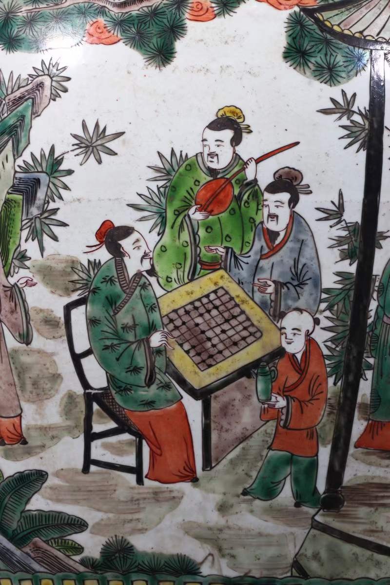 美品·款识“大明嘉靖年制”精工细作满工五彩通景人物故事纹罐。