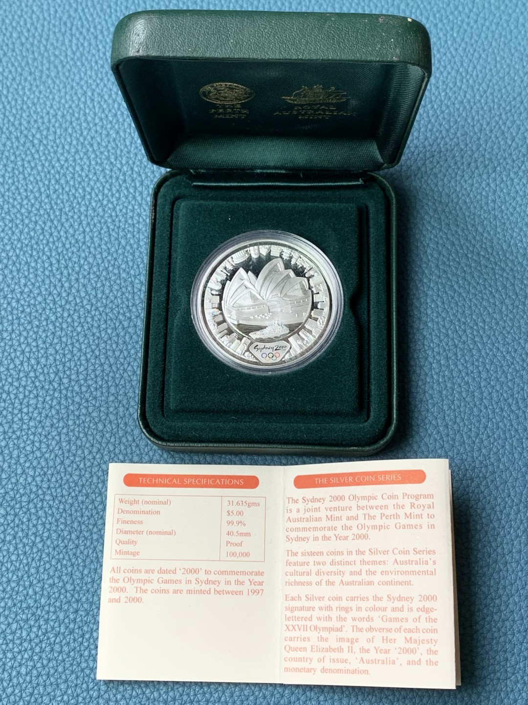 《竞宝斋》第154场-周日，周一，周四 3场 (全场包邮) 澳大利亚2000年 悉尼剧院 5元精制大银币 原盒证书