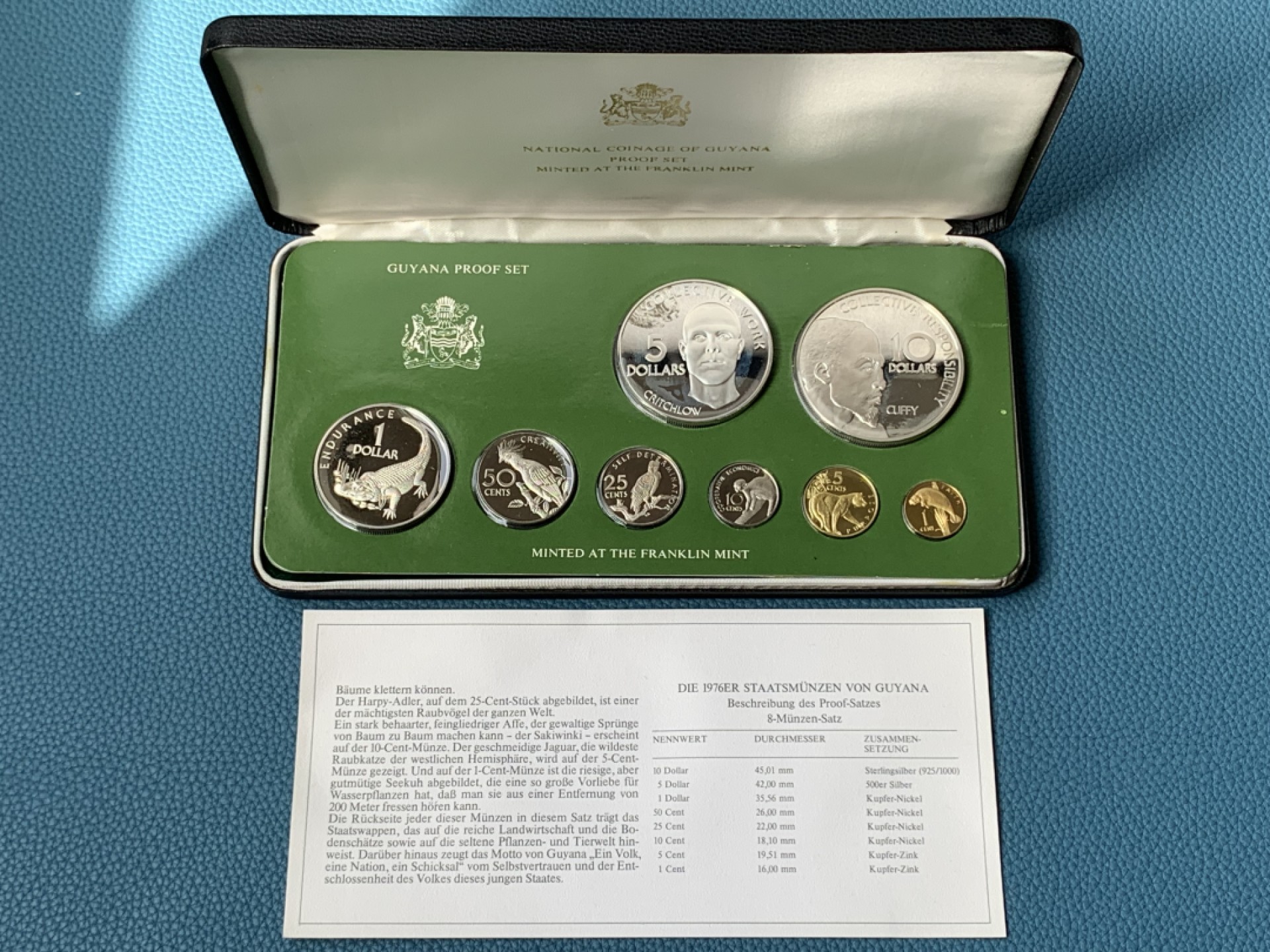 《竞宝斋》第154场-周日，周一，周四 3场 (全场包邮) 圭亚那1976年  八枚套精制币 其中最大两枚都是银币