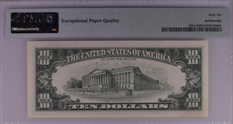 收藏联盟Quantum Auction 第251期拍卖  美国联邦储备券1995年10元 PMG66