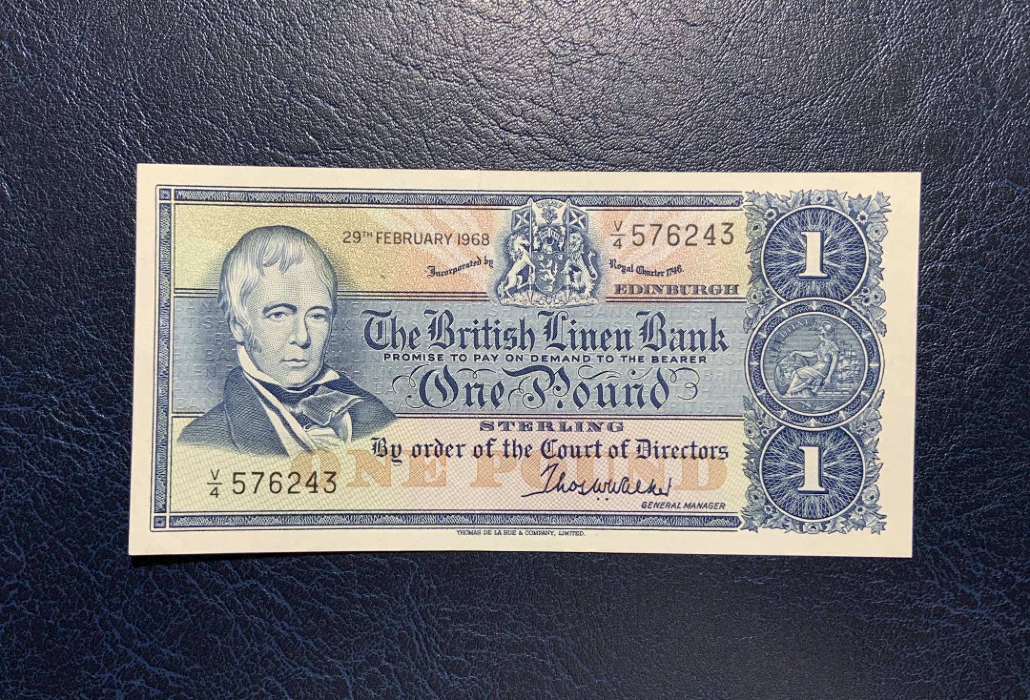 收藏联盟Quantum Auction 第250期拍卖  苏格兰1968年1镑 非全新 品相AU- 乱蛇号 