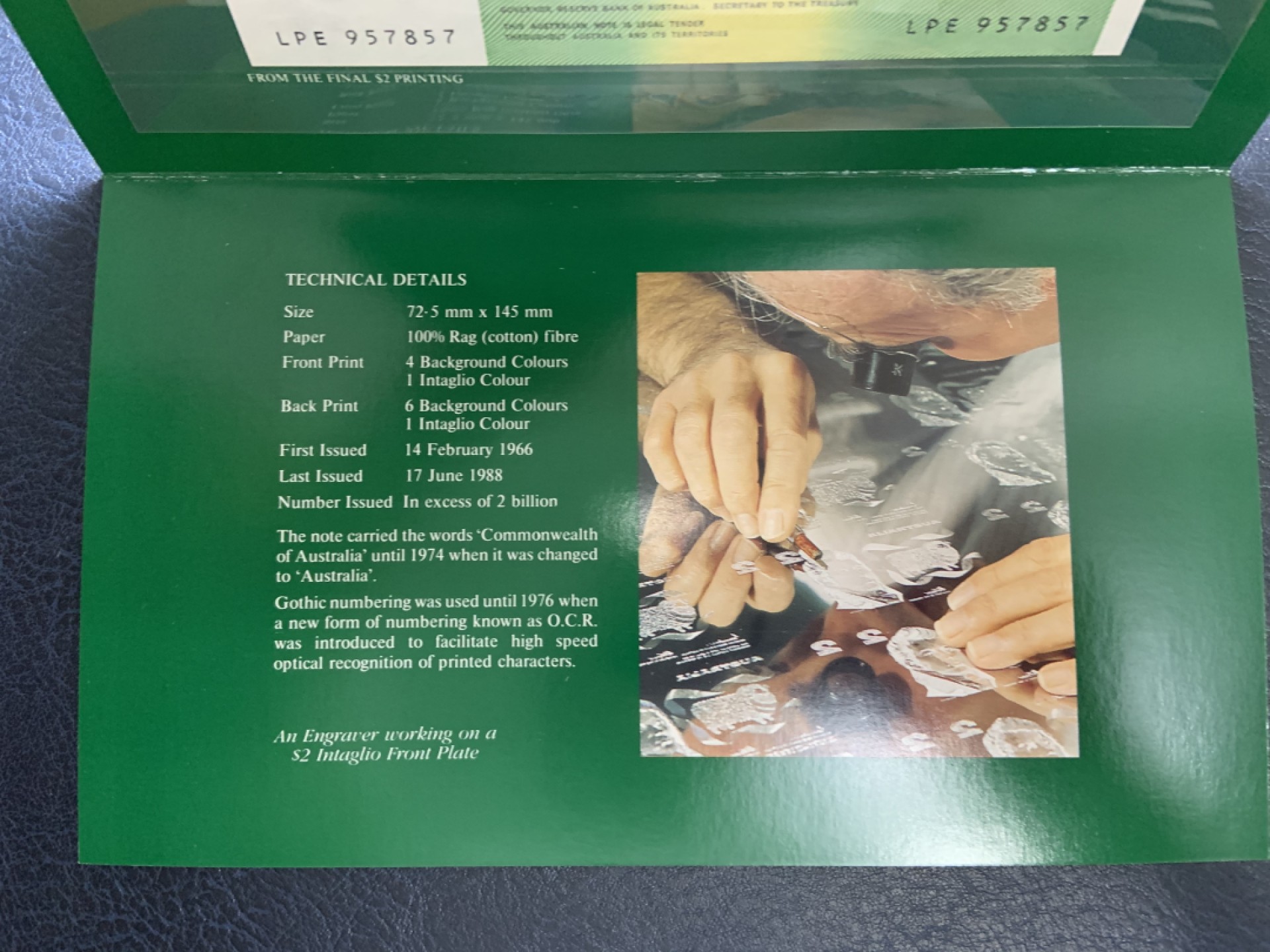 收藏联盟Quantum Auction 第251期拍卖  澳大利亚1988年2元纪念册 品相全新UNC 该版纸币最后一个批次印刷的纸币