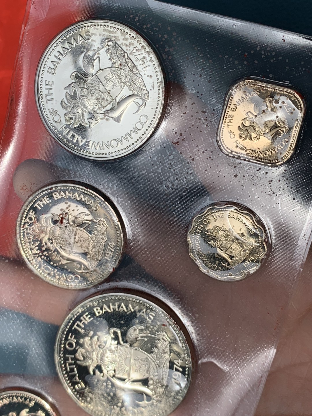 《竞宝斋》第154场-周日，周一，周四 3场 (全场包邮) 巴哈马1974年 九枚套精制币 其中 50分/1/2/5元都是银币 