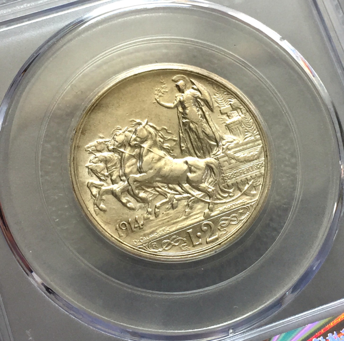 方圆集藏第三期专场 10158-公博63分意大利1914年马车女神2里拉银币