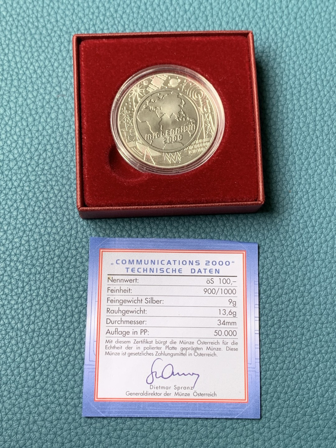 《竞宝斋》第154场-周日，周一，周四 3场 (全场包邮) 奥地利2000年 100先令铌币 含银90%