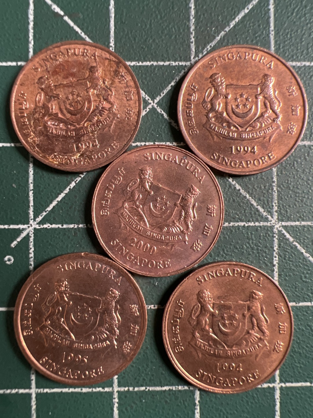 泡泡堂第281期  世界硬币 （无押金，捡漏，全场20包邮，偏远地区除外，接收代拍业务） 新加坡一分5枚