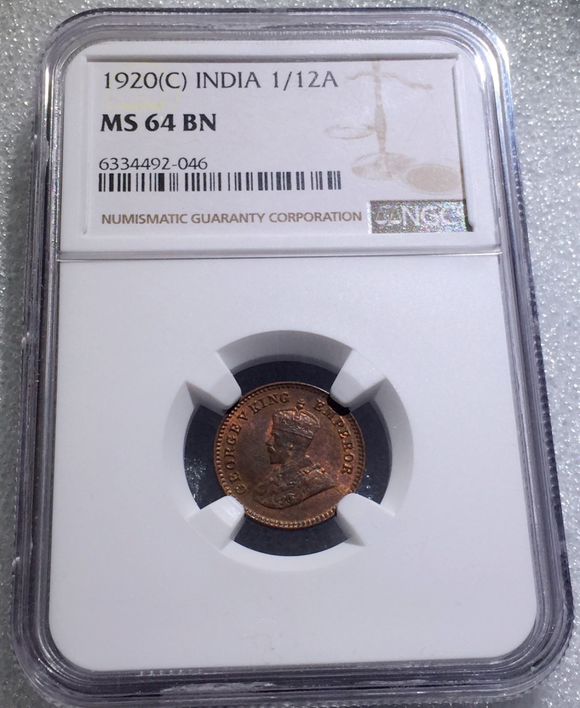 方圆集藏第三期专场 7659-NGC64英属印度1920年乔治五世1/12安娜