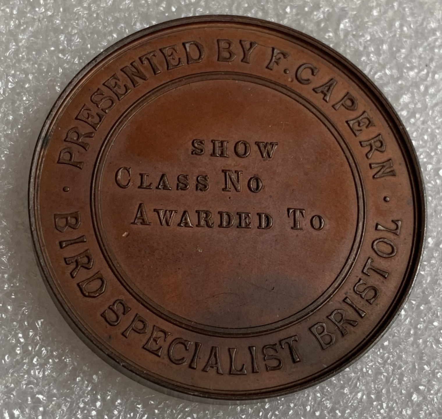 瓶子🏺第87期拍卖会 19世纪末英国鸟类协会铜章  直径44mm重量42g