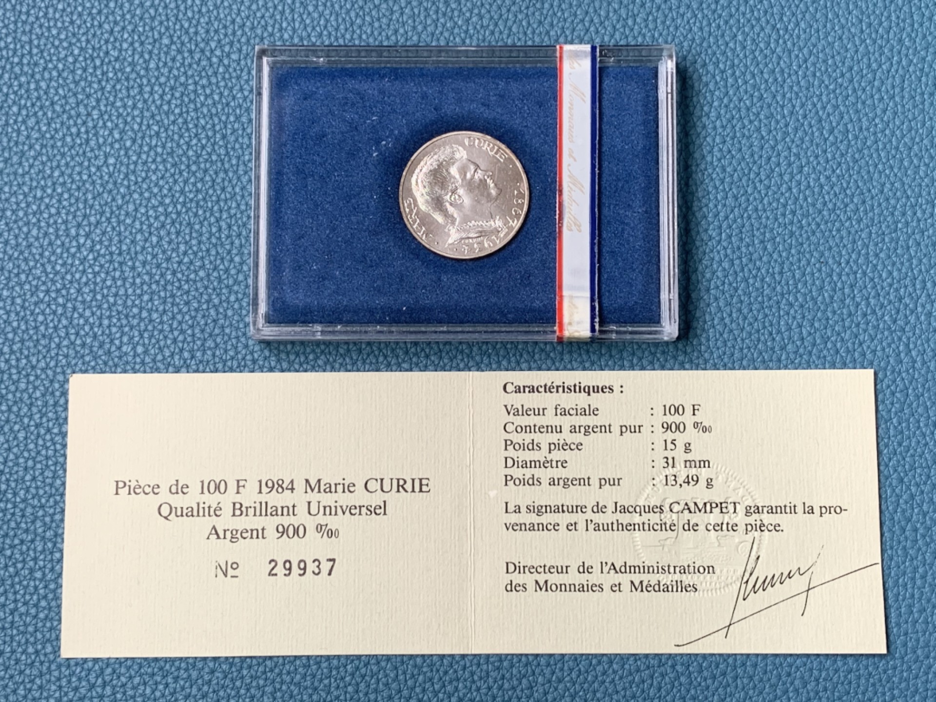 《竞宝斋》第154场-周日，周一，周四 3场 (全场包邮) 法国1984年 居里夫人 100法郎银币 带盒证书比较少见