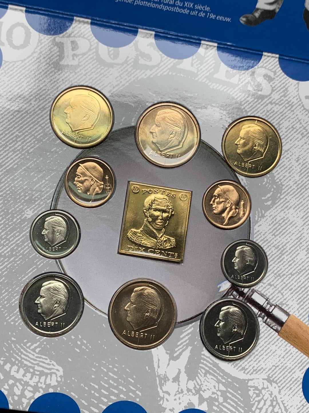 《竞宝斋》第154场-周日，周一，周四 3场 (全场包邮) 比利时1999年 阿尔贝托二世 十枚套+一枚方形铜章 非常漂亮