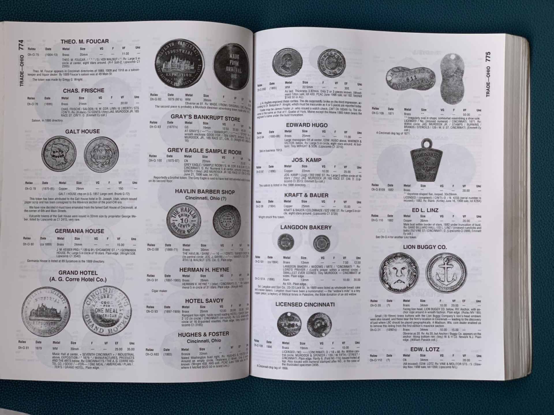 《竞宝斋》第154场-周日，周一，周四 3场 (全场包邮) 克劳斯美国代币目录  1700-1900年，稀少资料， 1200页超厚，此资料辗转多次国外藏家手里购得背回，很多难查询的硬币都靠它，目录索引全而方便