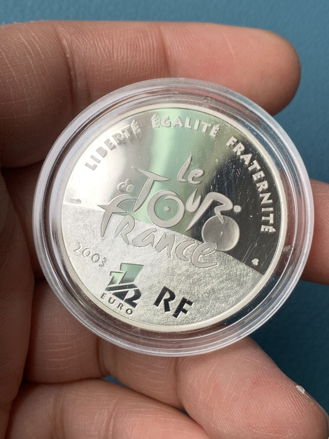 《竞宝斋》第154场-周日，周一，周四 3场 (全场包邮) 原盒法国 2003年 自行车赛 1 1/2欧元精制大银币