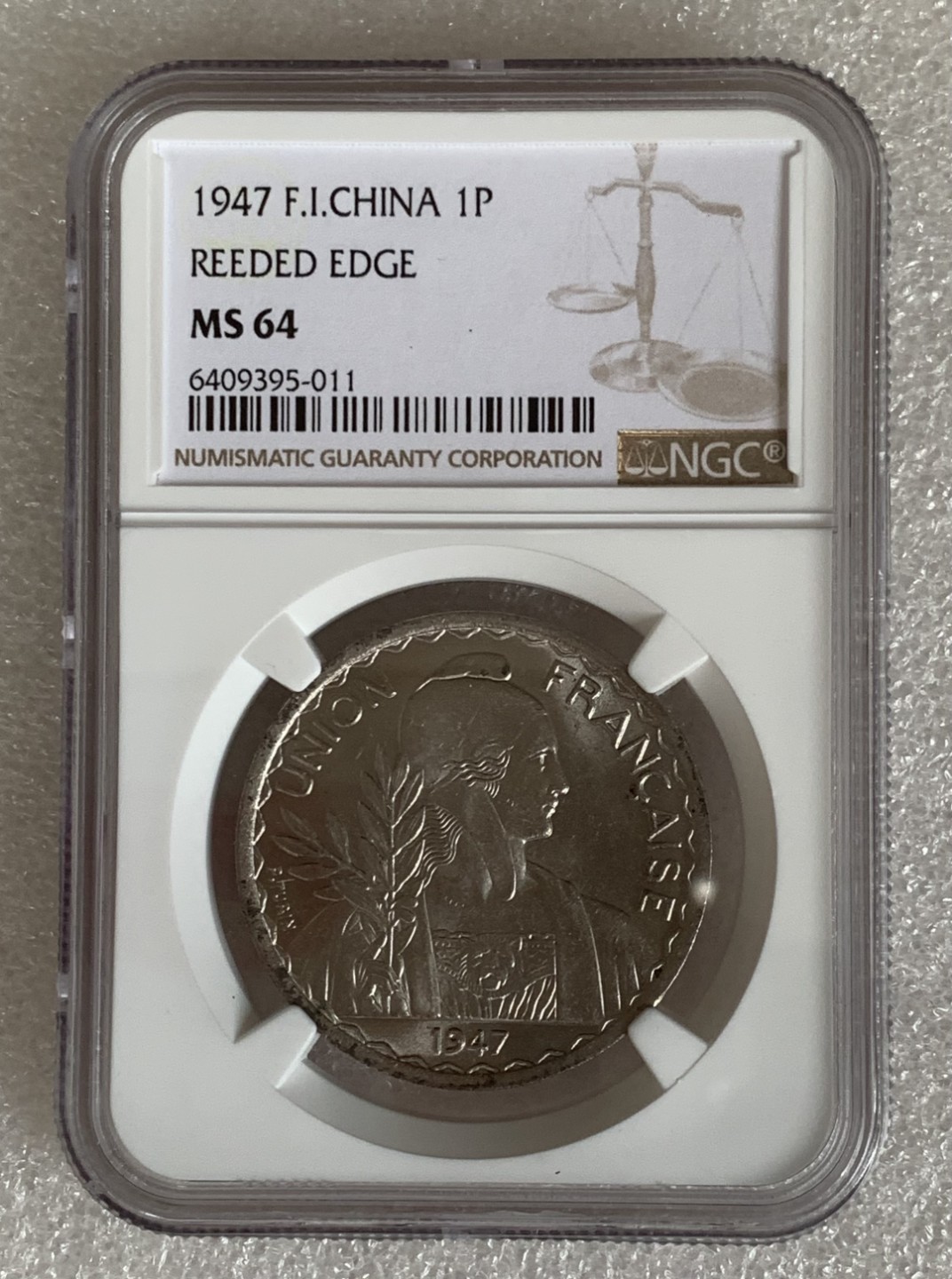瓶子🏺第87期拍卖会 法属支拿1947年1皮  NGC MS64