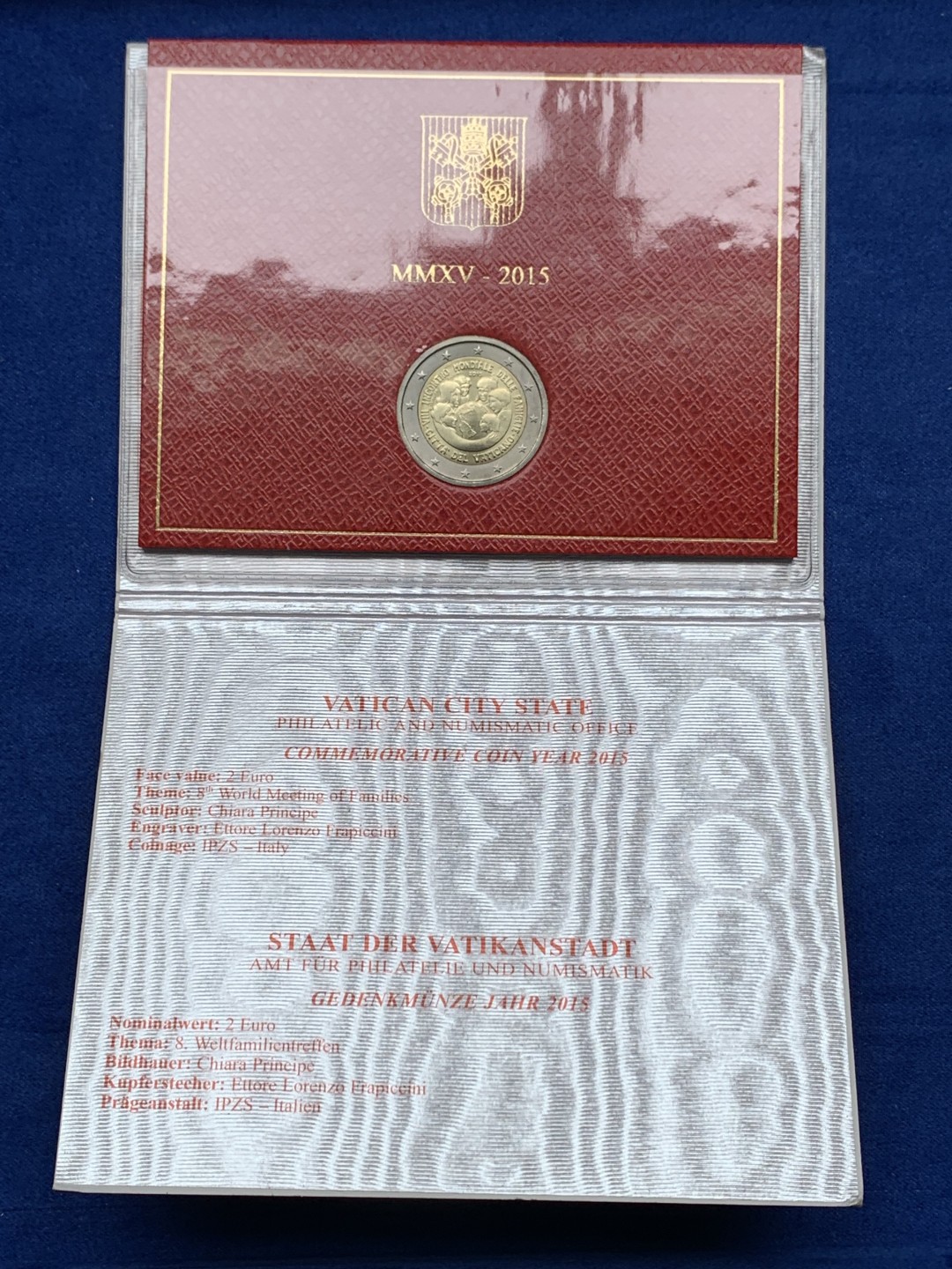《竞宝斋》第154场-周日，周一，周四 3场 (全场包邮) 梵蒂冈2015年 2欧元 世界家庭日纪念币 梵蒂冈的都非常少见