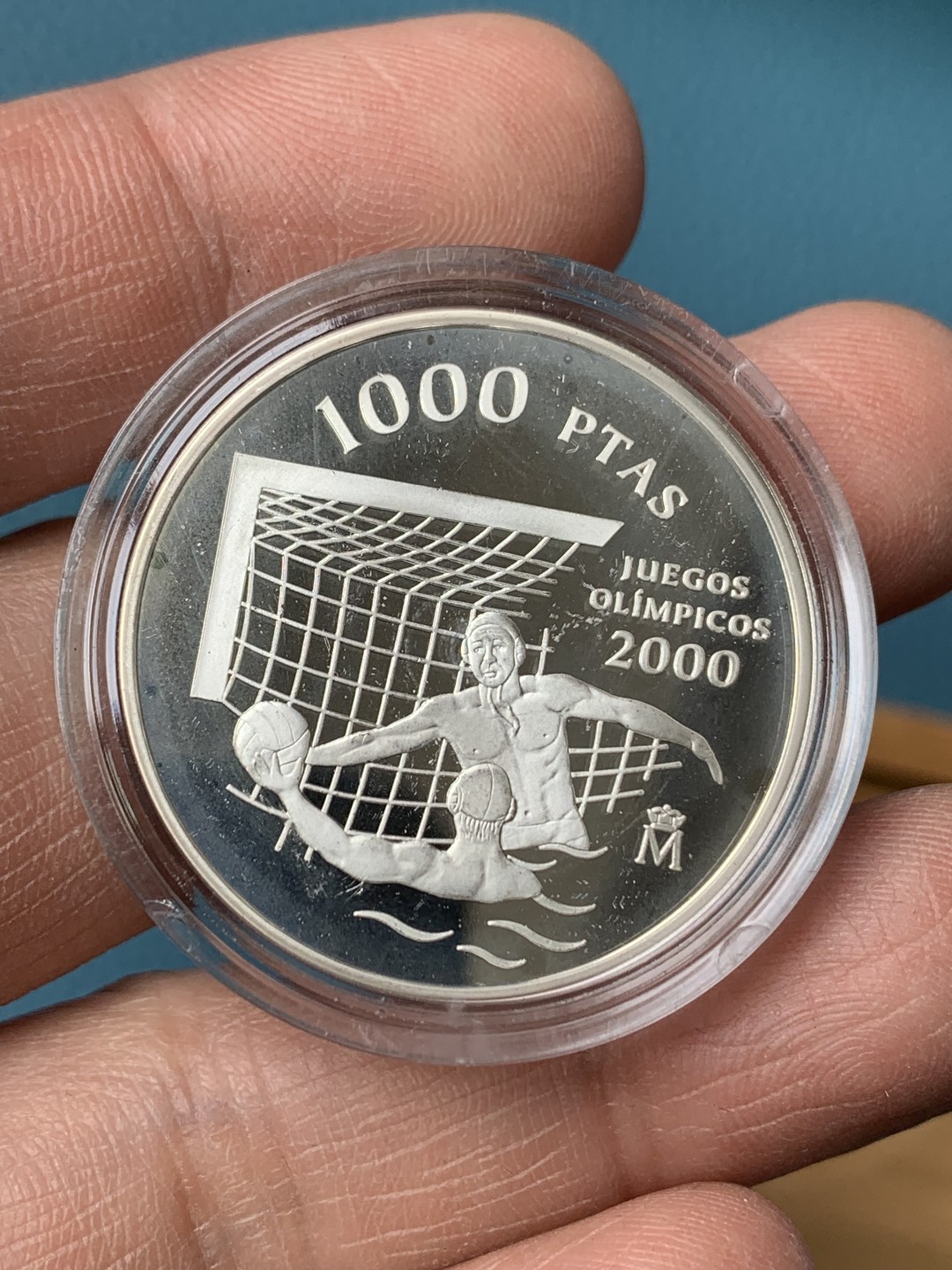 《竞宝斋》第154场-周日，周一，周四 3场 (全场包邮) 西班牙1999年 水球比塞塔 1000比塞塔精制银币