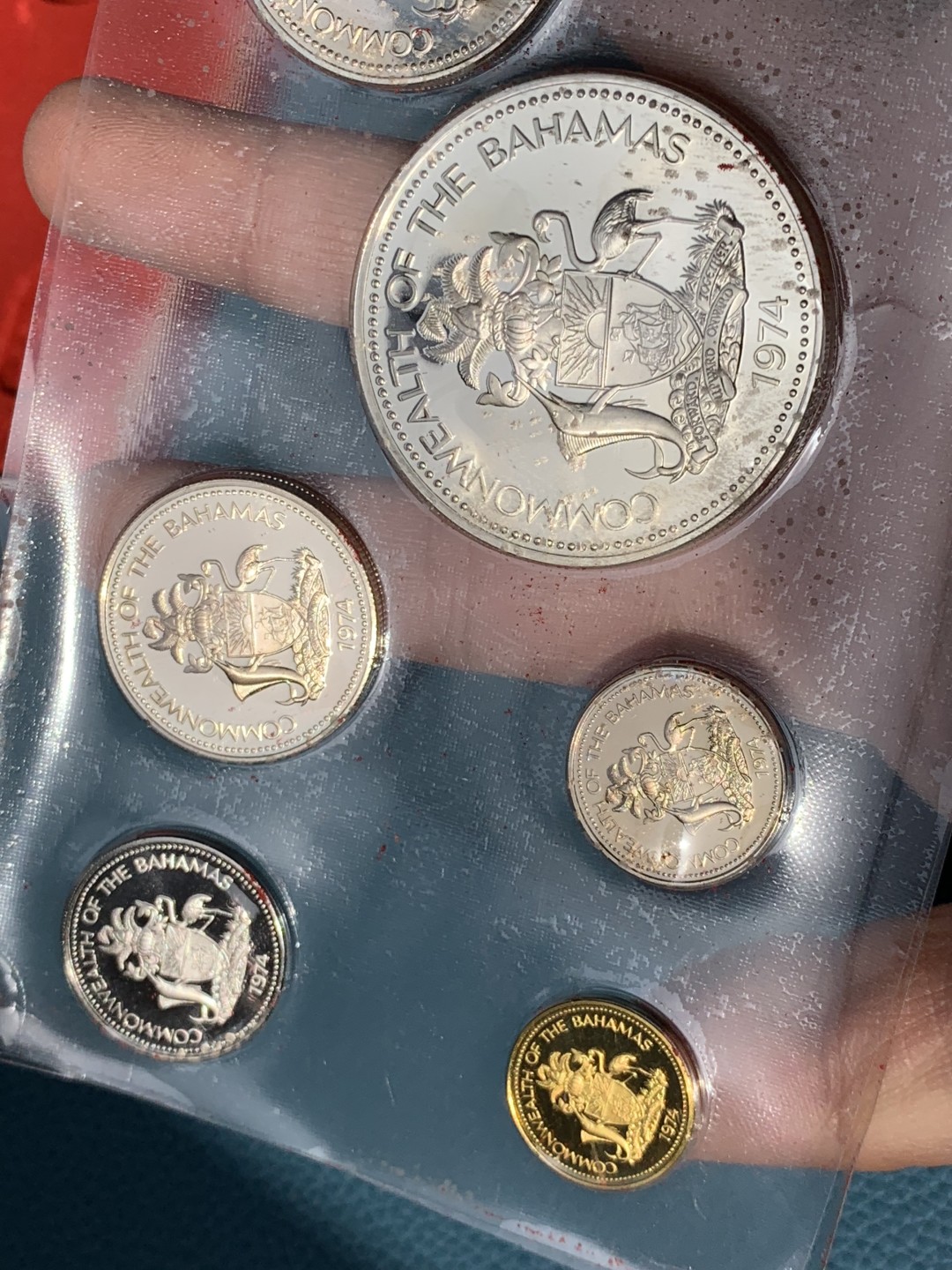 《竞宝斋》第154场-周日，周一，周四 3场 (全场包邮) 巴哈马1974年 九枚套精制币 其中 50分/1/2/5元都是银币 
