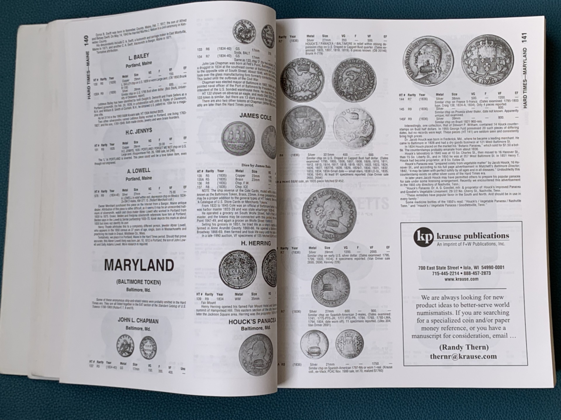 《竞宝斋》第154场-周日，周一，周四 3场 (全场包邮) 克劳斯美国代币目录  1700-1900年，稀少资料， 1200页超厚，此资料辗转多次国外藏家手里购得背回，很多难查询的硬币都靠它，目录索引全而方便