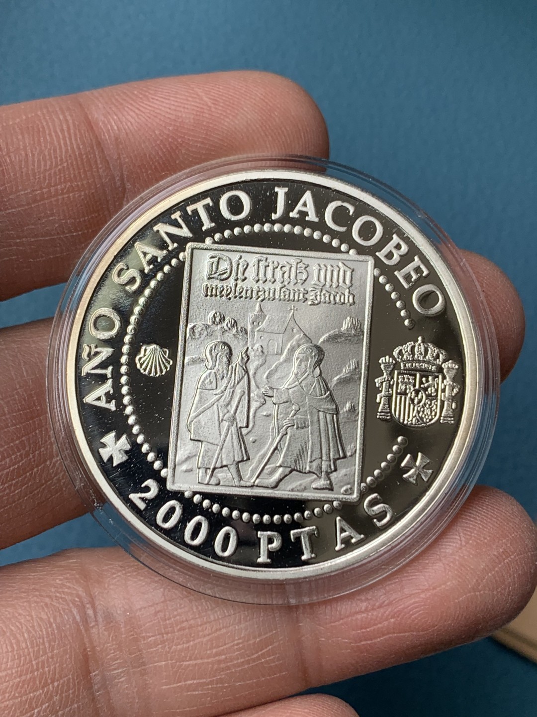 《竞宝斋》第154场-周日，周一，周四 3场 (全场包邮) 西班牙1993年 圣年2000比塞塔精制大银币 罕见品种