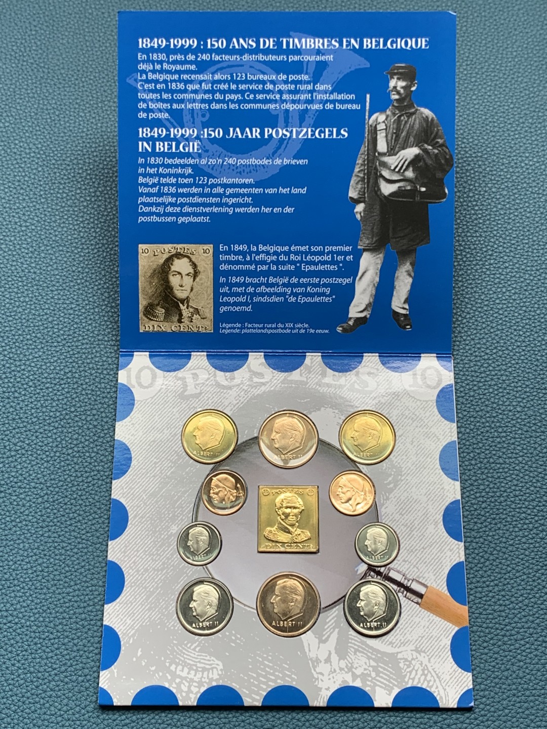《竞宝斋》第154场-周日，周一，周四 3场 (全场包邮) 比利时1999年 阿尔贝托二世 十枚套+一枚方形铜章 非常漂亮
