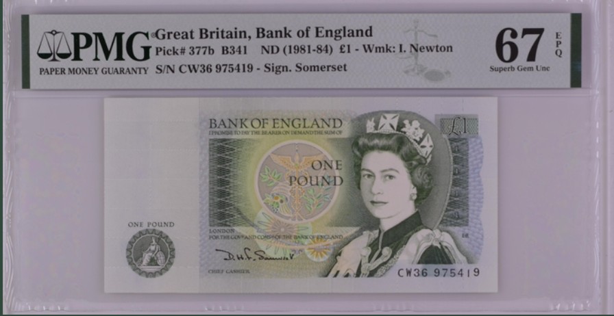 收藏联盟Quantum Auction 第251期拍卖  英国1981-84年1镑 PMG67 物理学家牛顿