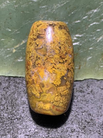 精美黄金草花纹战国红玛瑙桶珠一颗！ 精美黄金草花纹战国红玛瑙桶珠一颗！