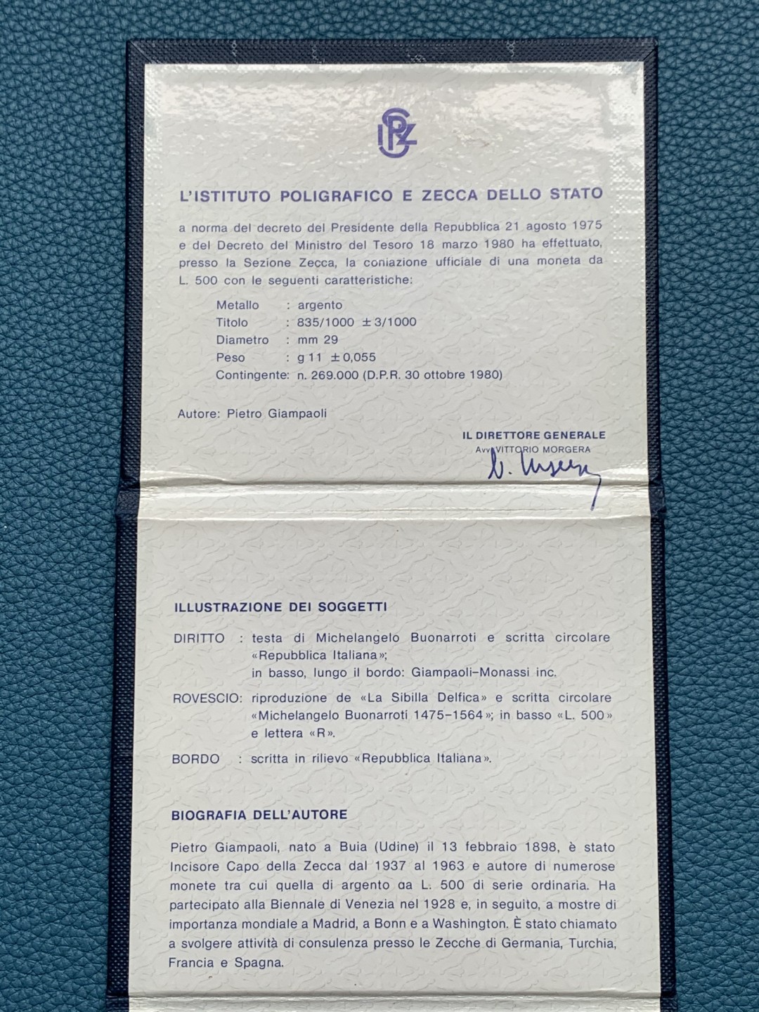 《竞宝斋》第154场-周日，周一，周四 3场 (全场包邮) 意大利1975年 米开朗基罗纪念 500里拉 淡彩包浆