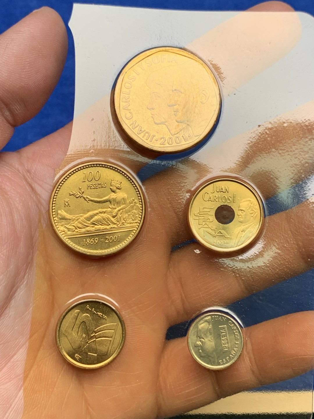 《竞宝斋》第154场-周日，周一，周四 3场 (全场包邮) 西班牙 胡安卡洛斯一世2001年 最后一组比塞塔 五枚套 好品如图