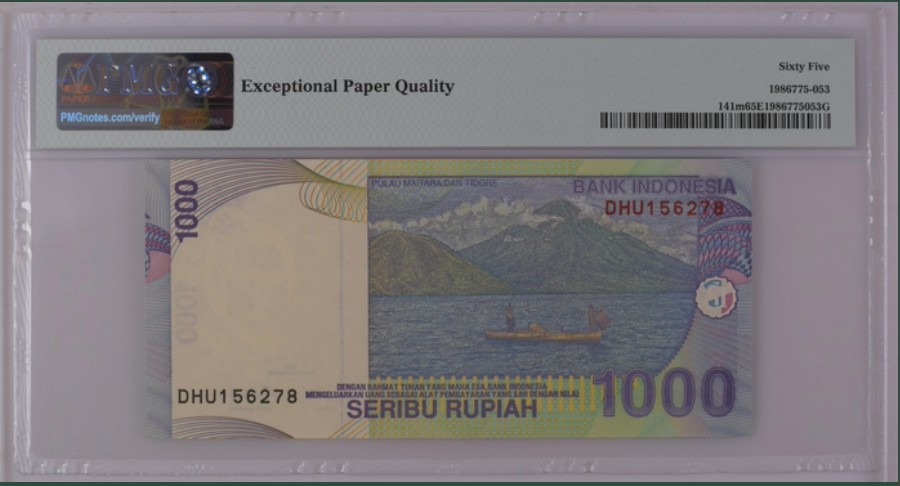 收藏联盟Quantum Auction 第251期拍卖  印度尼西亚2013年1000卢比 PMG65 小乱蛇号