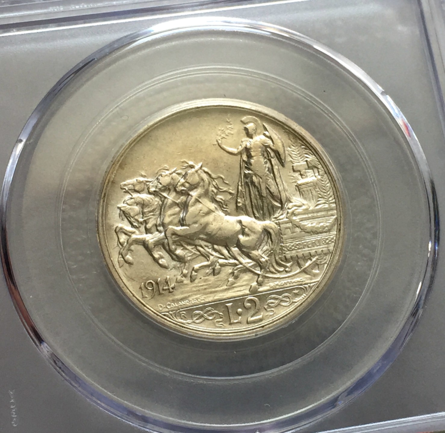 方圆集藏第三期专场 10158-公博63分意大利1914年马车女神2里拉银币